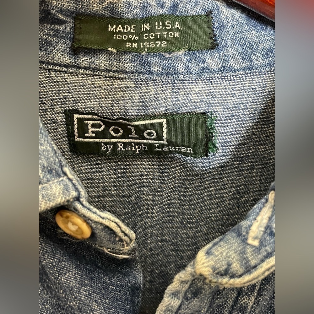 Vintage Polo Ralph Lauren  Denim Shirt/rain Flap Med​​​​​​​​​​​​​ - Picture 9 of 13